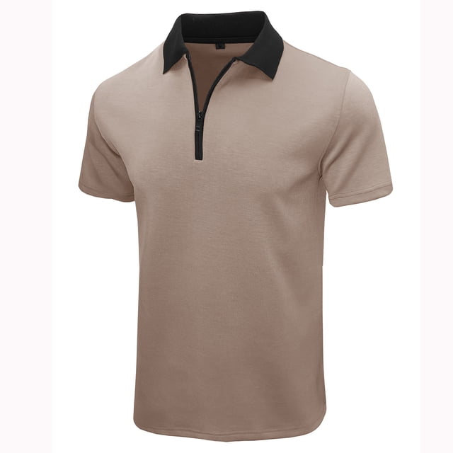 Aqestyerly Short Sleeve Shirts for Men,Mens Casual Fashion Solid Color Short Sleeve Turn-Down Collar Zipper Shirt Blouse
