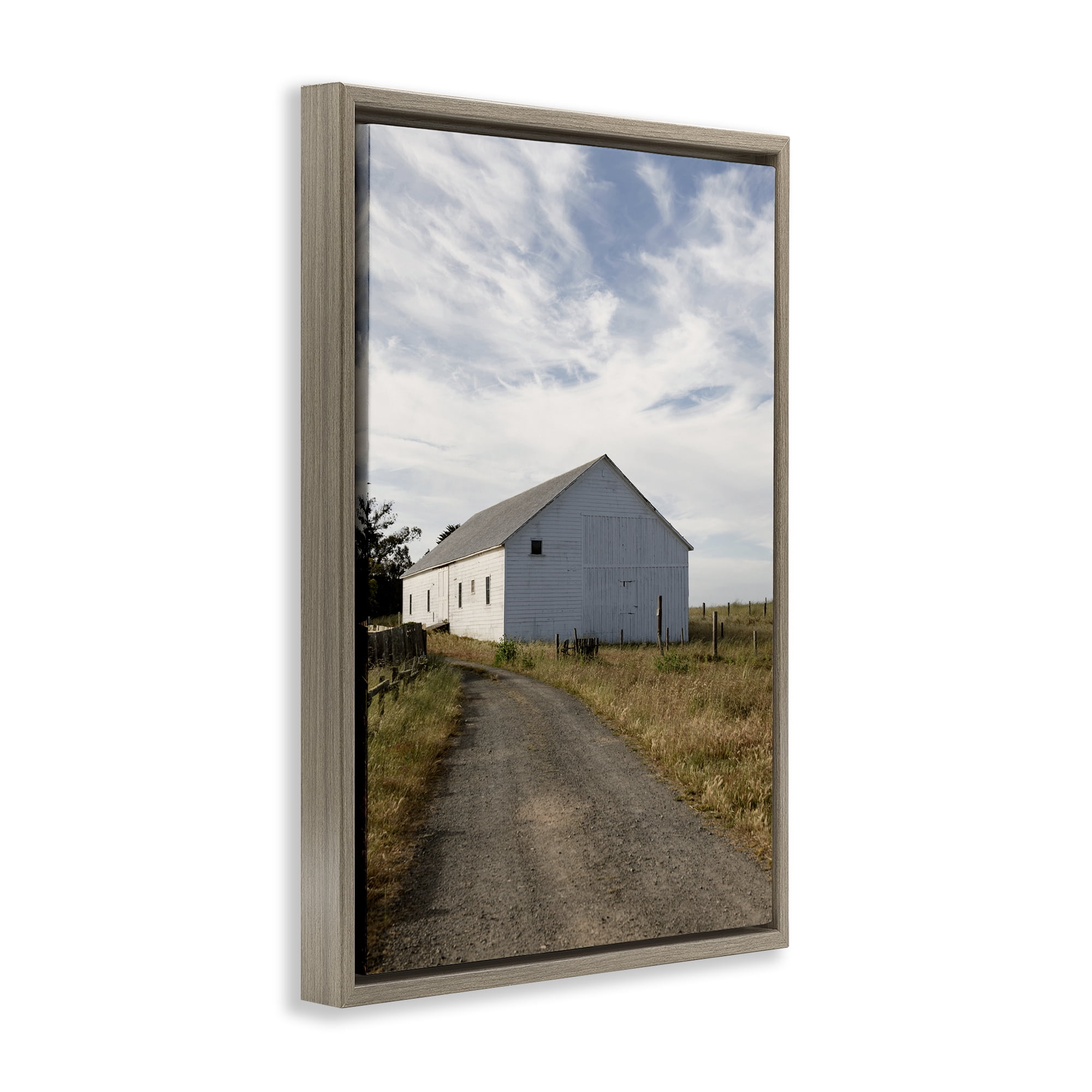 Stupell Industries Receding Road to Barn Landscape & Nature Photography Brown Floater Framed Canvas Art Print Wall Art, 17 x 25