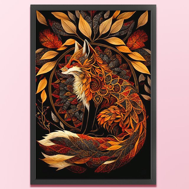 Cuadros Decorativos Kit de punto de cruz de zorro de hoja de otoño impreso de 11 quilates de algodón ecológico completo de hilo de bordar Wdftyju embutido en tela
