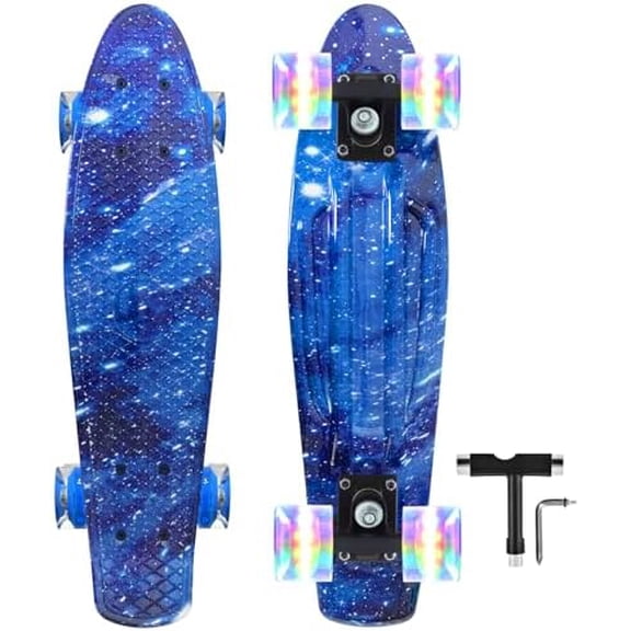Skateboards 22 Inch Mini Cruiser Skateboard Complete Retro Skate Boards with Colorful Light Up Wheels for Kids Girls Boys Beginners