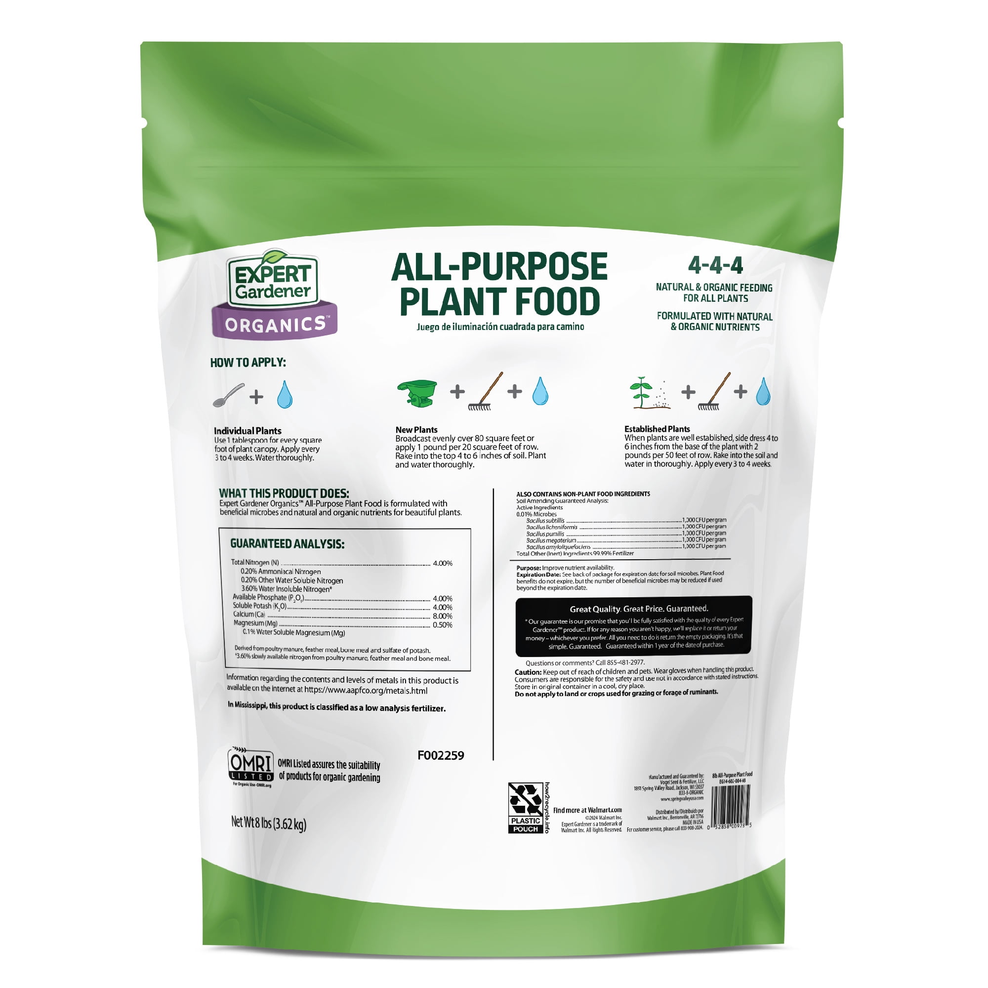 Expert Gardener Organics All-Purpose Plant Food, 8 lb Fertilizer