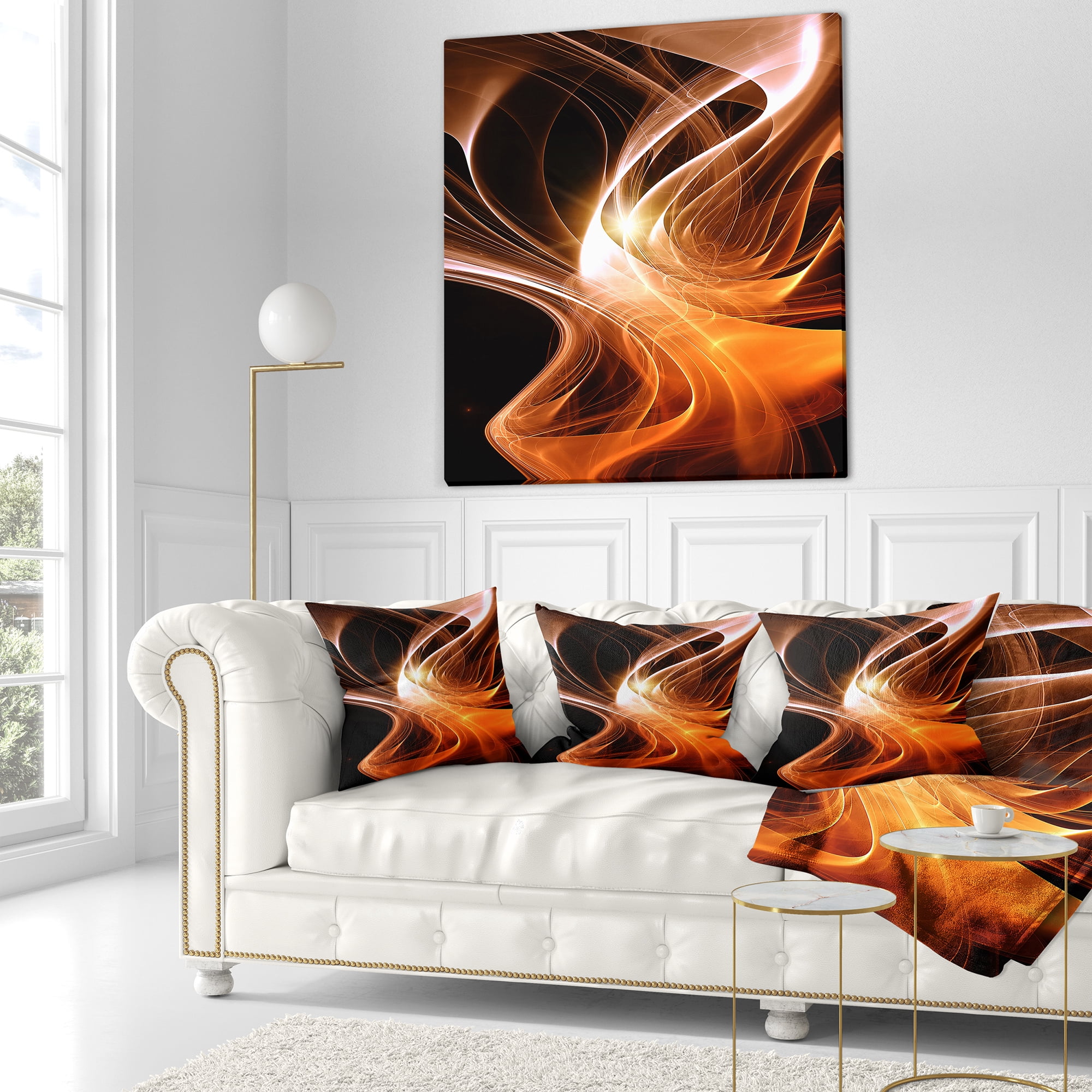 Designart Orange 3d Shaped Fractal Design - Contemporary Abstract Throw Pillow - 18x18