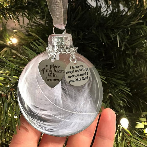 Dalrosia Clear Christmas Memorial Hanging Ornament Feather Ball, A Piece of My Heart is in Heaven, Sympathy Gift for Loss of Wife Christmas Tree Hanging Pendant 2.4 inch/60 mm for Loved One