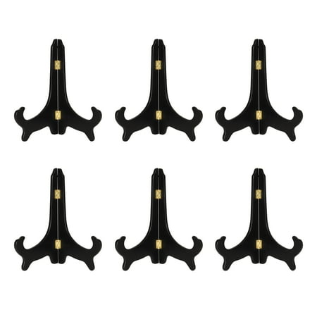 Decorative Plant Holders DesignOvation 6-Pack Black Wooden Plate Display Stand, Foldable Easel Photo Holder, Displays Picture Frames, Cookbooks, Decorative Plates, Tablets and Art, 7 Inch with Gold Hinges ()