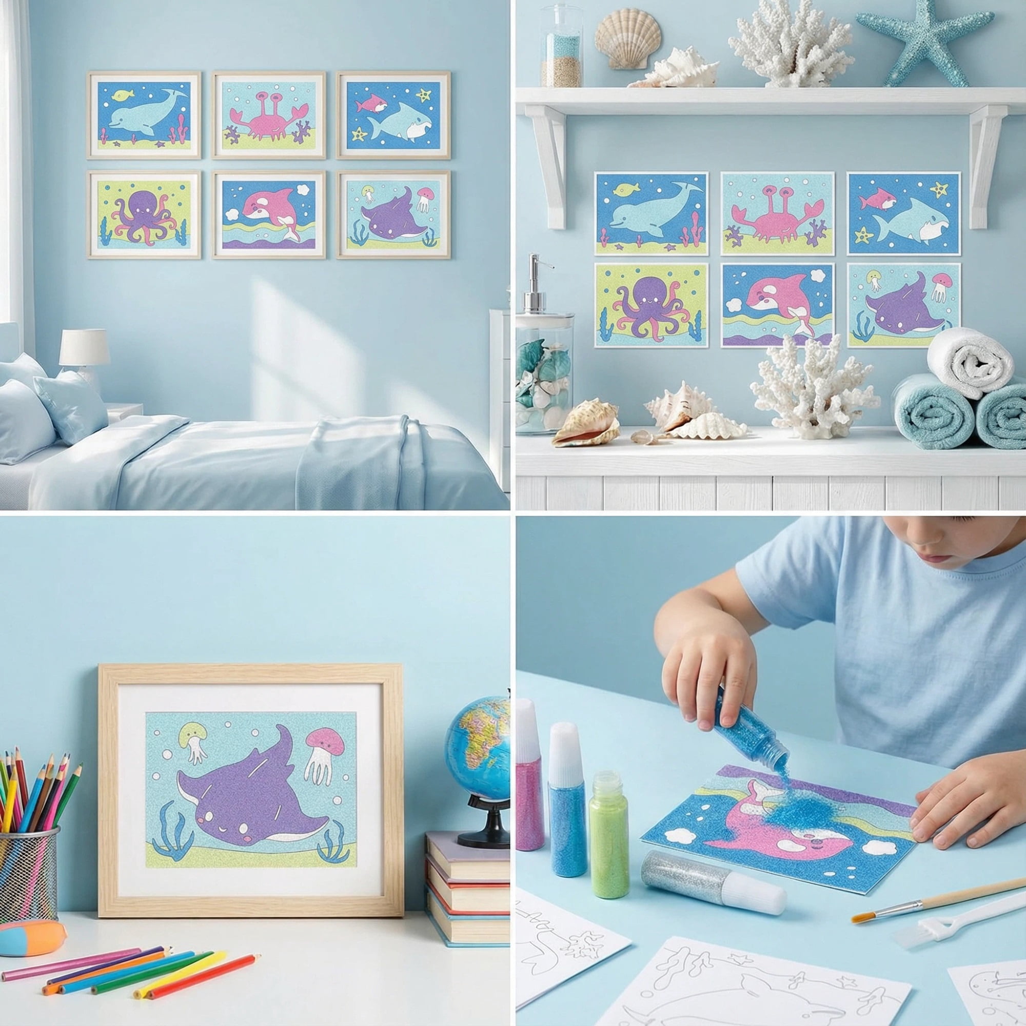 30 Packs Ocean Animal Sand Art Kits for Kids - 6 Designs Sea Creature Craft Activities for Boys Girls Ages 3+, Bulk Arts and Crafts Set with 20 Colors Sand, DIY Educational and learning Activities
