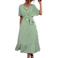 thumbnail image 3 of Innerwin Longue Robe V Cou Femmes Midi Été Manches Courtes Bohème Robe de Soleil Vert M, 3 of 7