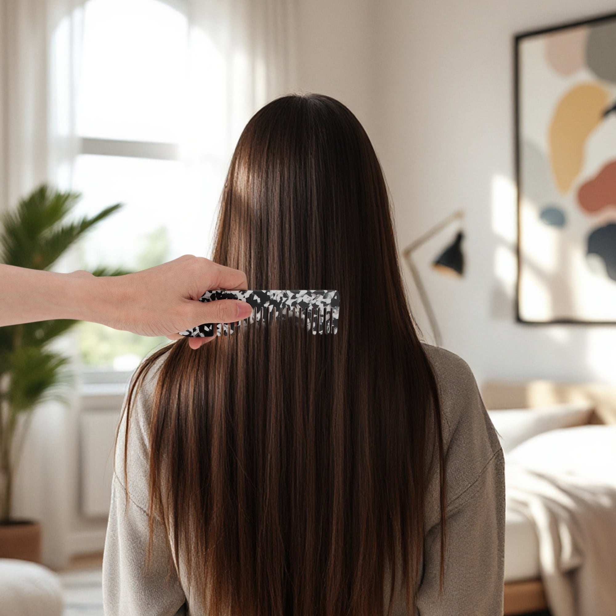 Unique Bargains 1 Pc Exquisite Marble Pattern Hair Comb for All Hair Types Black White