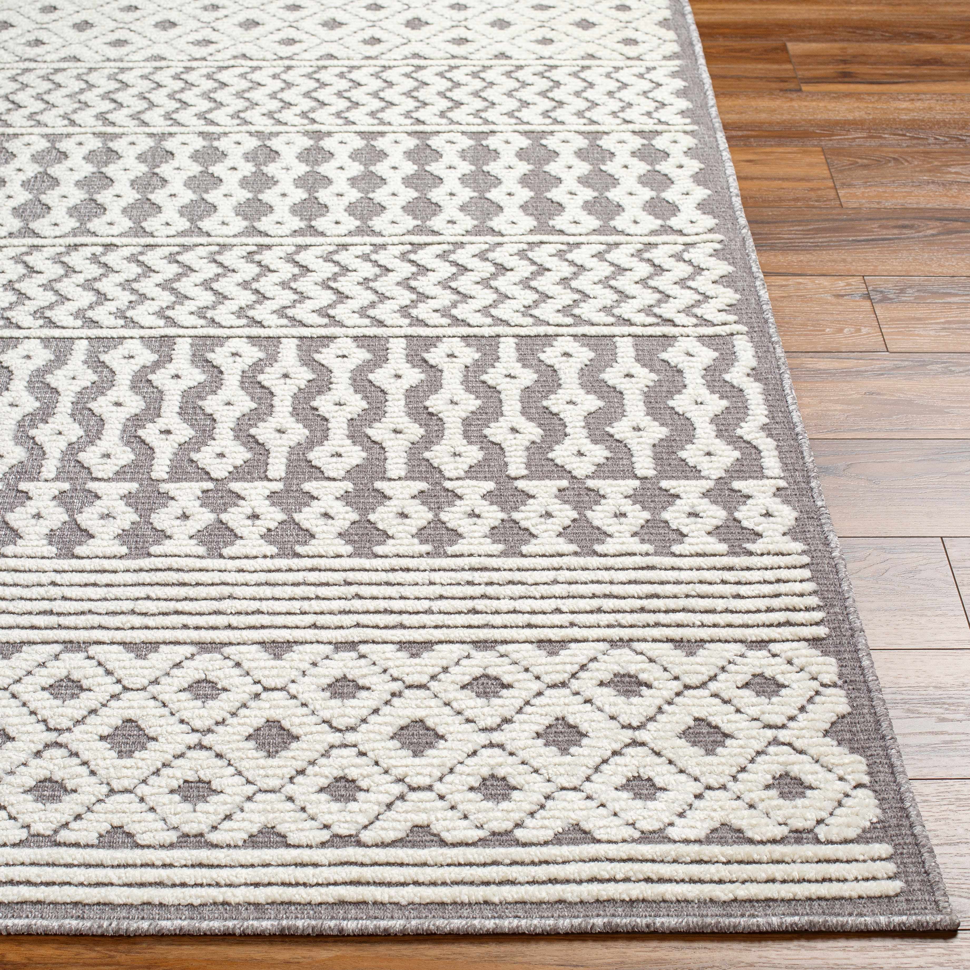 Hauteloom Drago Living Room, Bedroom Machine Washable Area Rug - Bohemian Modern Farmhouse - Moroccan Transitional - White, Gray - 3'3" x 5'