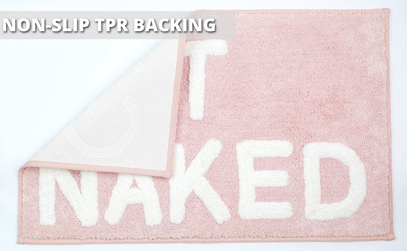 Get Naked Bath Mat - Pink Get Naked Rug - Shower Curtain Set - Funny Bathroom Decor Signs - Peach Bathroom Rugs - Cute Fun Bath Mat - Cool Bathroom Stuff - Blush Pink Bathroom Accessories - Washable