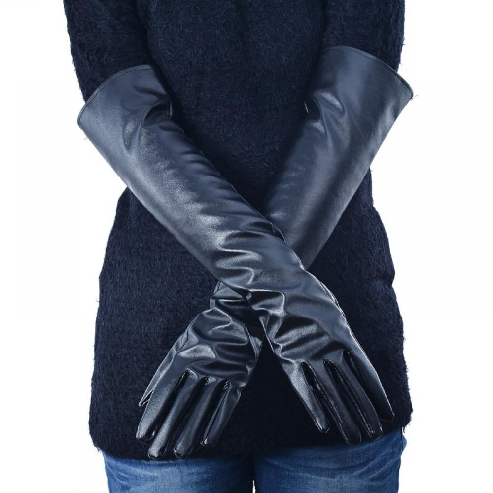 Women Long Gloves Faux Leather Over Elbow Length PU Winter Warm Full