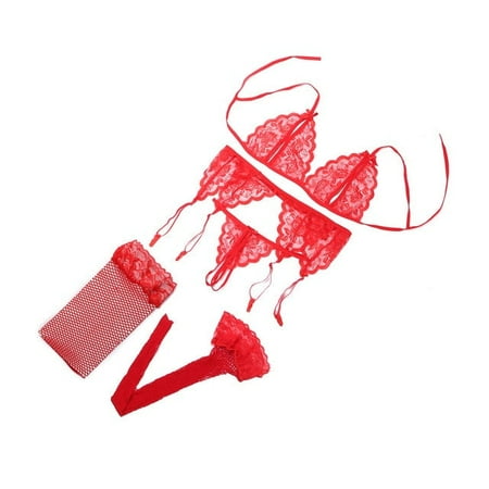 

4PC Temptation Transparent Bra G-String Net Socks and Sling