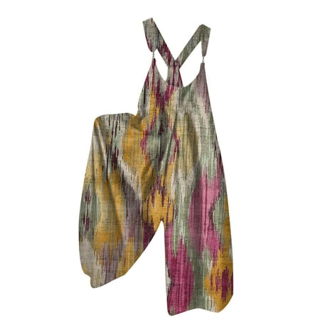 

Jumpsuits For Women Casual Print Loose Suspender Overalls Pink XL