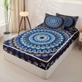 thumbnail image 2 of Homewish Boho Peacock Mandala Zipper Twin Comforter Sets with Fitted Sheet and 2 Pillowcases,Retro Floral Zipper Bedding Set,Navy White,Navy Blue Reversible,4pcs, 2 of 8