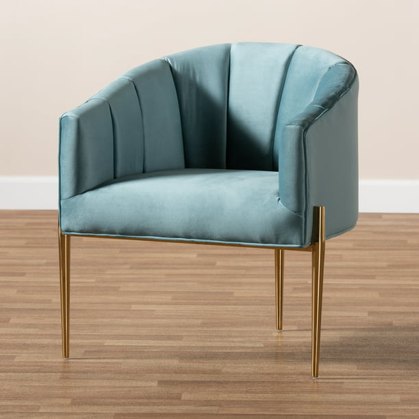 Luxe Upholstered Velvet Accent Chair, Pale Blue Leather Chair