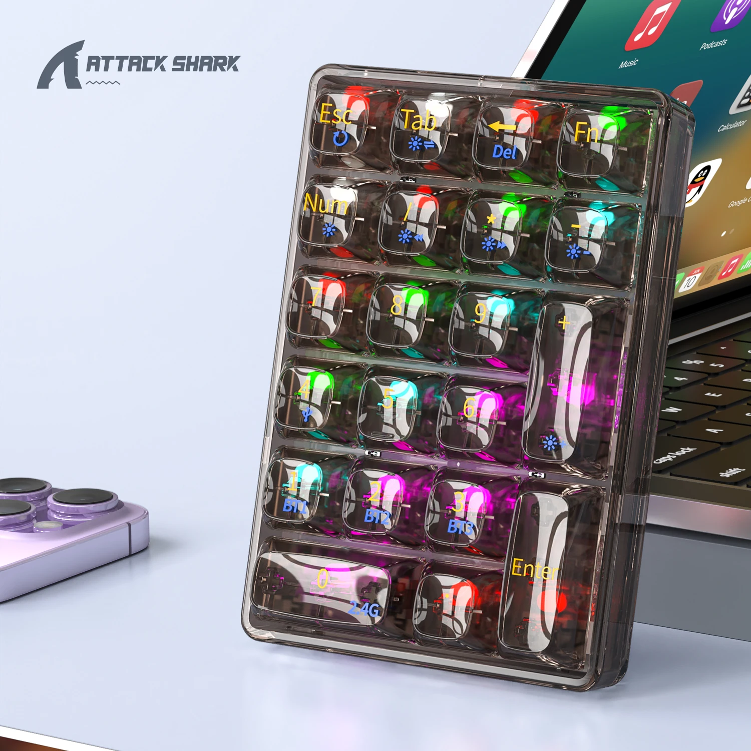 K21 21-Key Mechanical Keyboard, BT/2.4Ghz/USB-C Connection, Colourful Lighting, Full Key Hot-Swap for PC Laptops