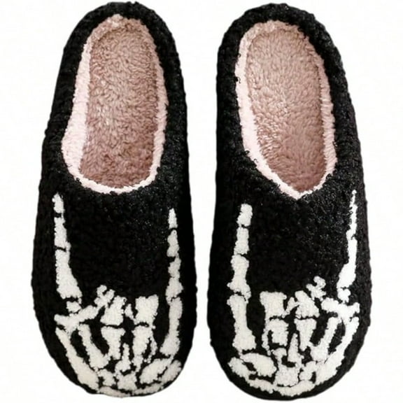 Halloween Skeleton Finger Slippers Winter Women's & Men's Fluffy Plush Slippers Home Slippers Warm Shoes Indoor Footwear
