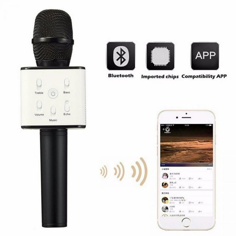 Wireless Bluetooth Karaoke Microphone，Louder Volume, More Bass, 3-in-1  Portable Handheld Double Speaker Mic Machine for iPhone/Android/iPad/PC
