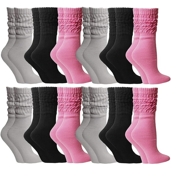 Yacht & Smith 6 Pairs Womens Scrunched Slouch Socks, Cotton Boot Socks Bulk Pack