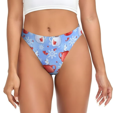 Qokaie coffee love cup winter Printed Women s Cotton Thong Underwear  Sexy Breathable Panties G-string-3X-Large