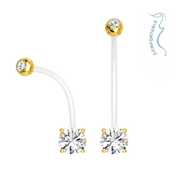 Luxe Modz 14G Prong Set Double CZ Extra Long Belly Button Ring 38mm Piercings Jewelry for Women Sold Individually