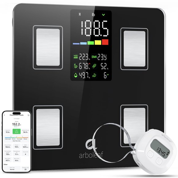 arboleaf Smart Scale and Tape Measure, Body Fat Measuring Tape and Smart Scale for Body Weight, Digital Bluetooth Weighing Machine, Circumference Analyzer