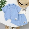 thumbnail image 2 of Gubotare Boy Baby Clothes Baby Boy Clothes Toddler Boy Summer Outfits Short Sleeve Patchwork Top and Shorts Set 2 Piece (Sky Blue,Size 12-18 Months), 2 of 6