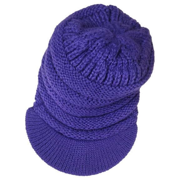 Womens Purple Crochet Knit Newsboy Cap Hat