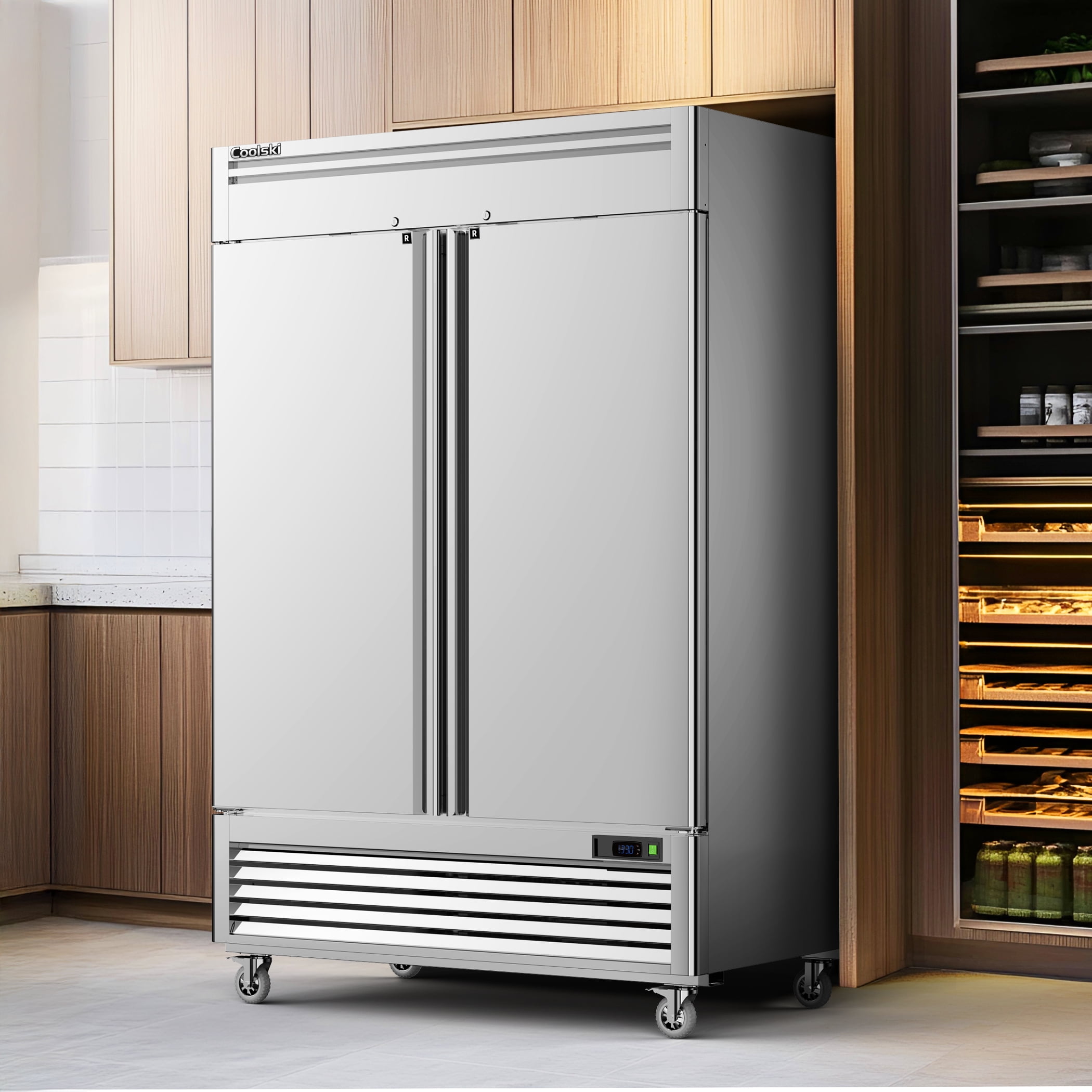 Coolski 49 Cu.ft Commercial Refrigerator, 2-Door Stainless Steel Reach-In Fridge