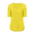 thumbnail image 5 of Giftesty Womens Plus Size Clearance Women Tops V-neck Cross Collar Soild Short Sleeve T-Shirt Blouse, 5 of 7
