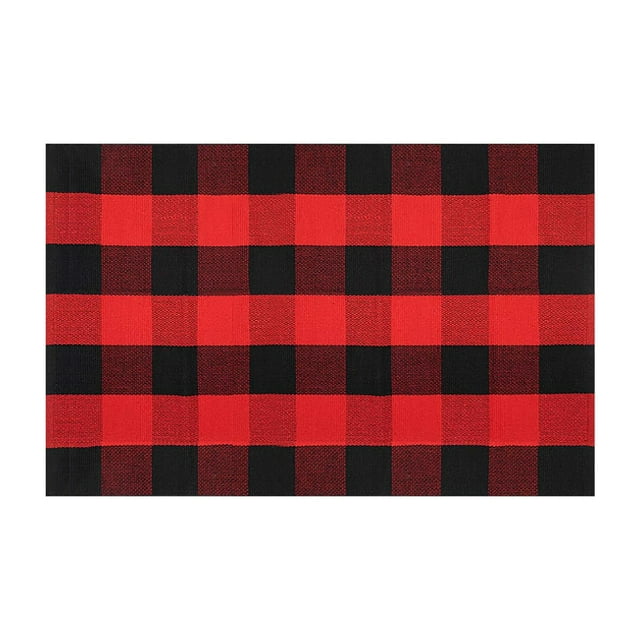 YWIYIUD Front Door Mat Christmas Plaid Outdoor Rug, 16 x 24 Inch Checkered Rug Farmhouse Fall Front Porch Rug Decor Cotton Woven Washable Layered Door Mats Christmas Autumn Decorations