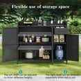 thumbnail image 1 of 47.5"W Wicker Outdoor Storage Cabinet with Tempered Glass Desktop, Weather-proof Rattan Bar Table with Three Doors, Adjustable Shelf, and One Drawer, for Outdoor Cushions, Pool Toys , Black Brown, 1 of 5
