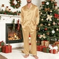 thumbnail image 2 of HNMKIU Matching Family Pajamas Long Sleeve Silk Like Satin Sleepwear Pure Color Two Piece Loungewear for Dad Gold，Dad_M, 2 of 6