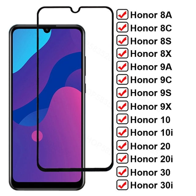 Vidrio templado completo 9H para Huawei Honor 10 20 30 Lite 10i 20i 30i Protector de pantalla 8A 8C 8S 8X 9A 9C 9S 9X Película protectora de vidrio Tan Jianjun unisex