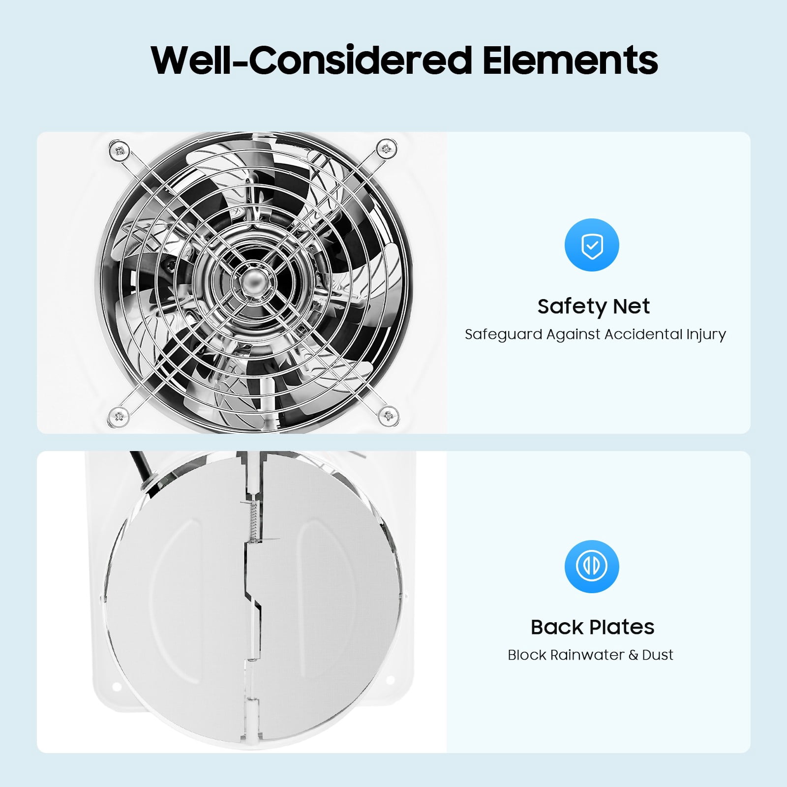 DUYIWAA 6 Inch Exhaust Fan Wall Mounted Vent Fan Extractor Fan For Attic Garage Kitchen Ventilation 2600RPM