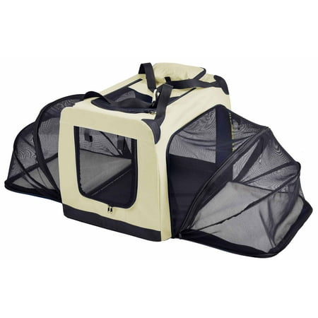 Pet Life ® 'Hounda Accordion' Metal Framed Soft-Folding Collapsible Dual-Sided Expandable Pet Dog (Best Expandable Pet Carrier)