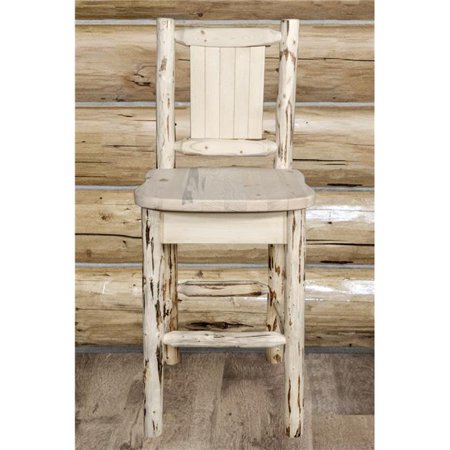 Laser Engraved Beer - Montana Woodworks Montana Collection Counter Height Barstool w/ Back, w/ Laser Engraved Bear Design, Ready to Finish