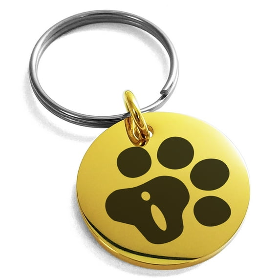 Stainless Steel Letter I Initial Cat Dog Paws Monogram Engraved Small Medallion Circle Charm Keychain Keyring