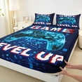 thumbnail image 3 of Feelyou 3D Neon Gamepad Full Size Sheets for Boy, Dreamy Blue Square Abstract Bed Sheets, Game Level Up Sheet Sets, Breathable Home Decor, 4pcs, 3 of 7