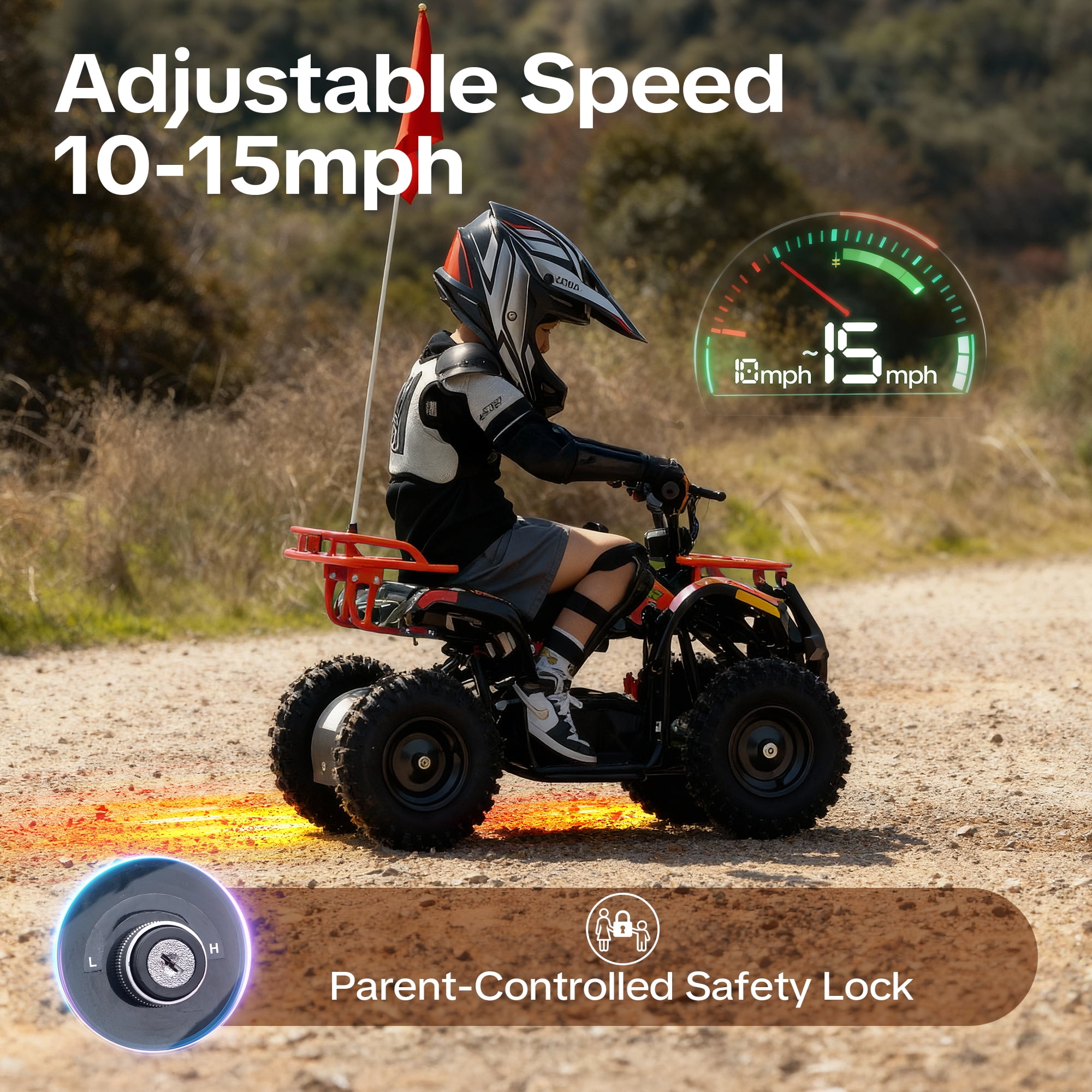QEASET Electric atv Dirt Quad, 36V 500W Motor, 12-17mph Speed, Twist Grip Acceleration & Hand Operated Disc Brakes,Knobby Air Tires, Multiple Colors, Holiday Gifts