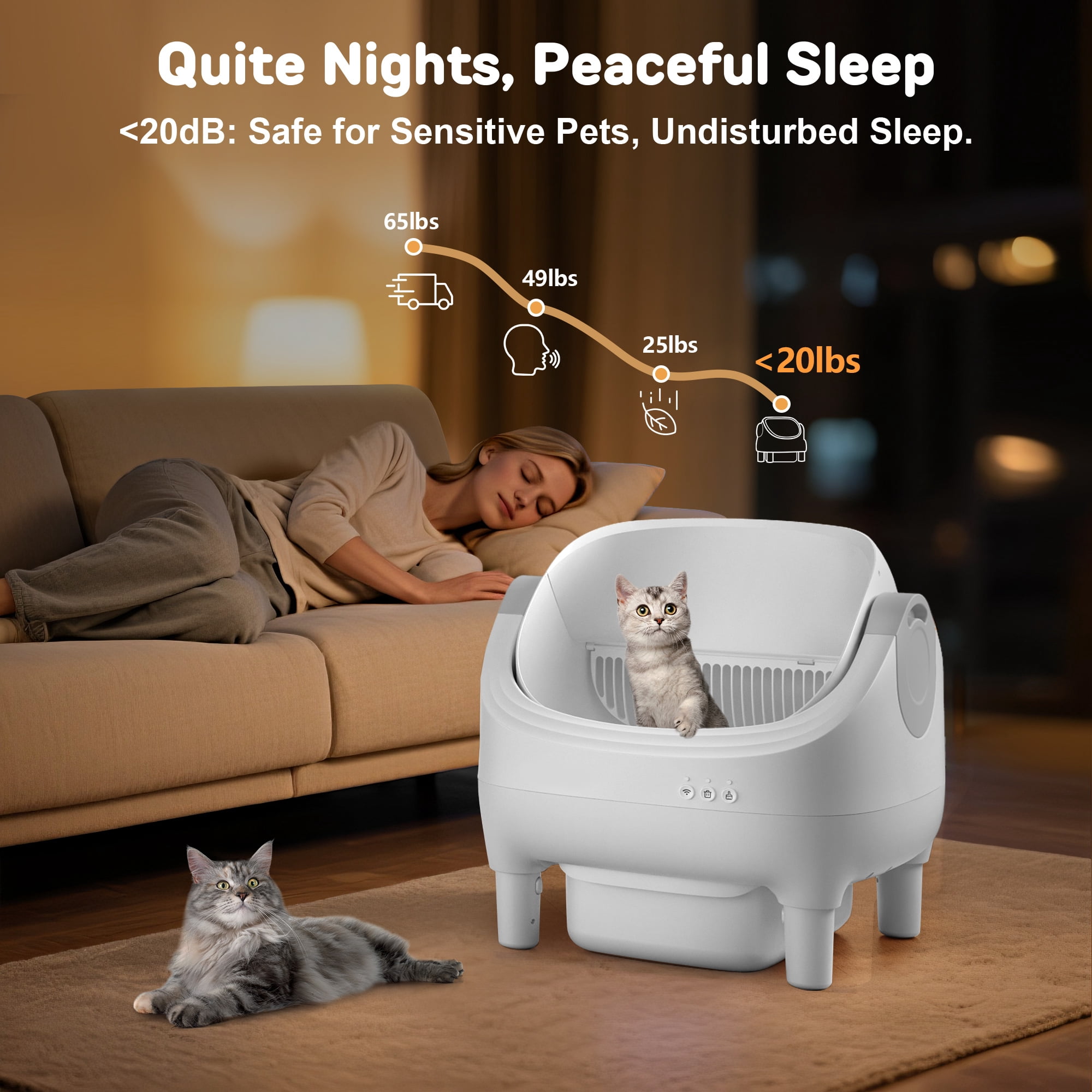 Osoeri Self Cleaning Cat Litter Box, Automatic Litter Box Self Cleaning ,Open Top Large Litter Box for Multiple Cats,with Safety Protection, APP Control,Odor Removal,Mat and Waste Bags Included, Gray