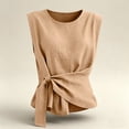 thumbnail image 7 of TEAJOPSUU Tank Tops for Women Round Neck Sleeveless Summer Shirts Cotton Linen Blend Tie Front Solid Color Tank Tops Loose Fit Casual Blouses Khaki, 7 of 7