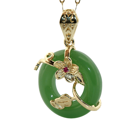 Green Jade Flower Gold Necklace 032
