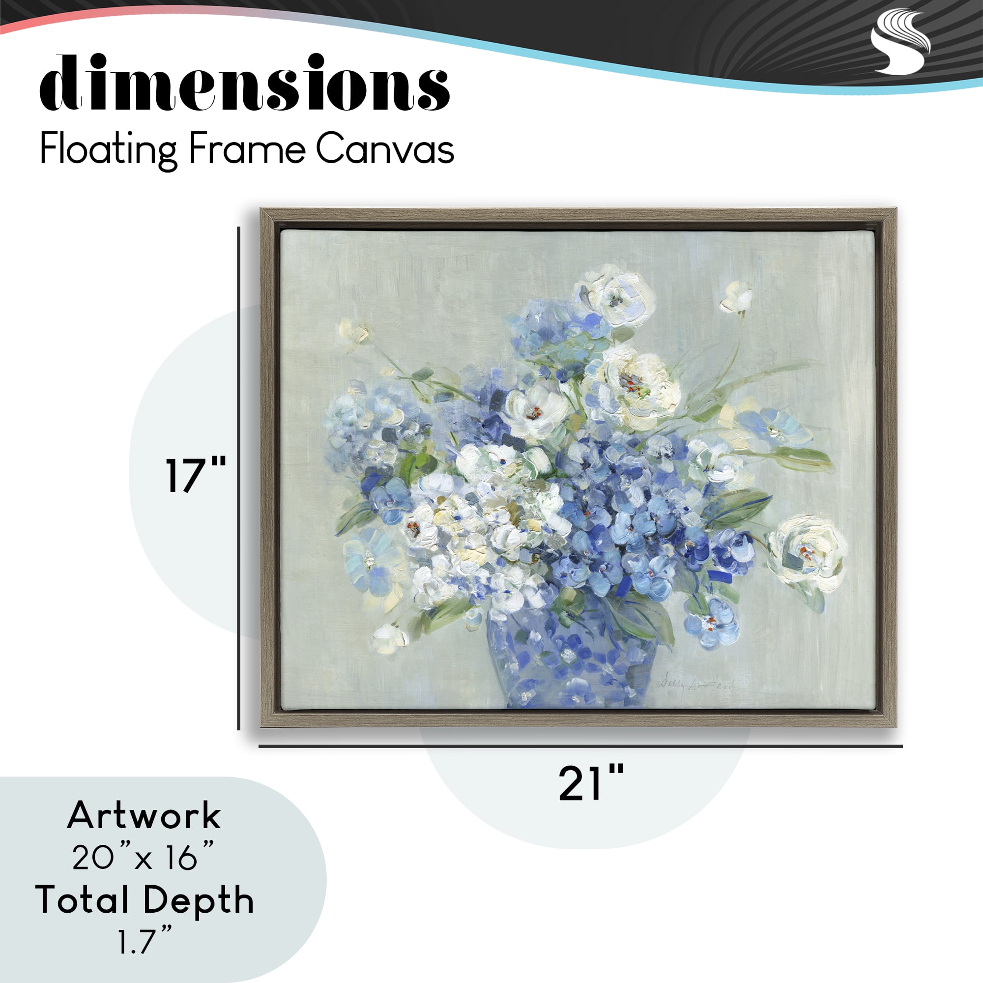 Stupell Industries Serene Blue And White Bouquet Brown Framed Floater Canvas Wall Art, design by Sally Swatland