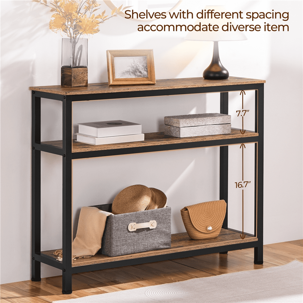 Topeakmart Vintage Sofa Side Table Industrial Console Table for Entryway Living Room, Rustic Brown