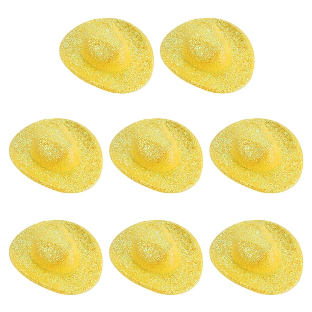 Sombreros de vaquero mini Uxcell, 8 Pcs Sombrero vaquero occidental en miniatura para manualidades, decoración de fiestas, estilo brillante, amarillo