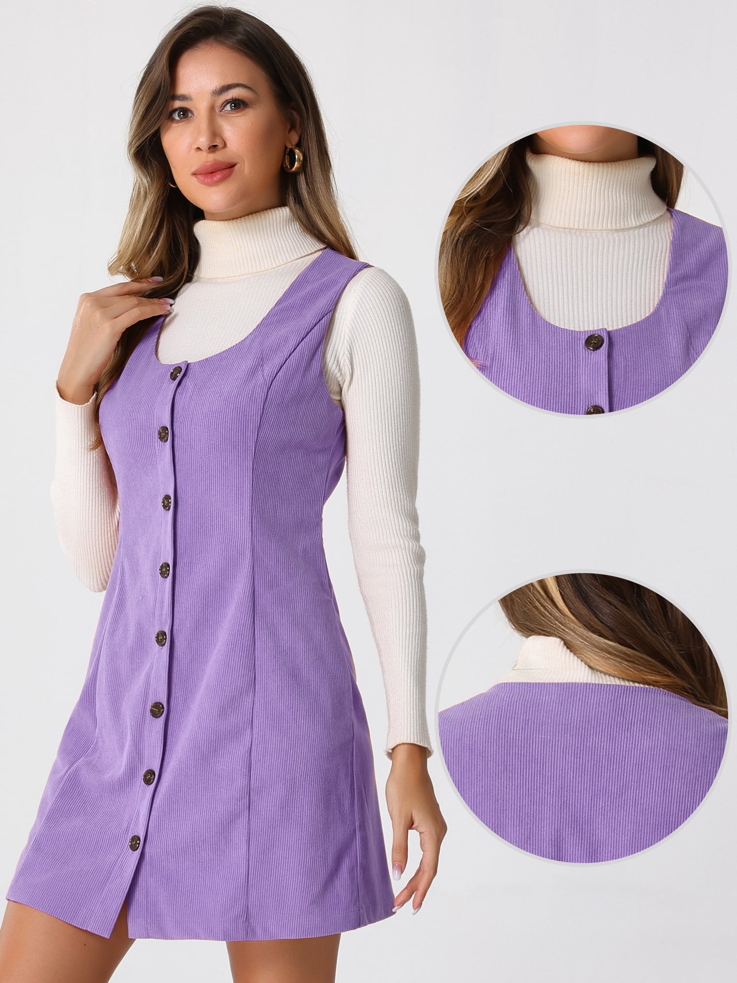 DARING DIVA Women's Stylish Corduroy Overall Scoop Neck Sleeveless Dress M Light Purple