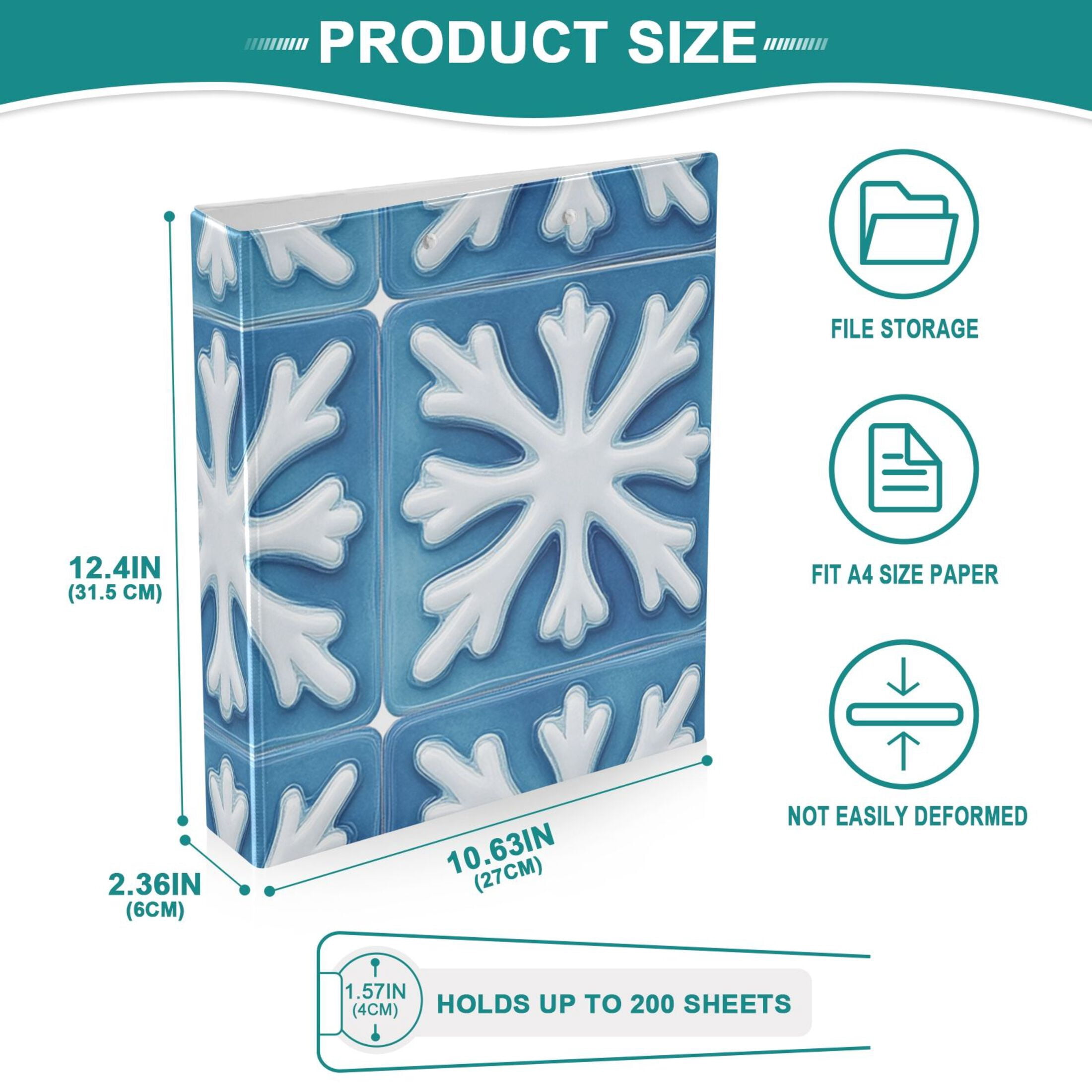 Blue Snowflakes Cubes 3 Ring Binders 1.5 inch Hardcover File Folders with Interior Pockets A4 Size Organizer for School Office Hospital