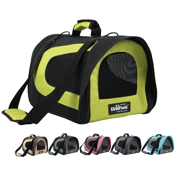 EliteField Deluxe Soft Pet Carrier (3 Year Warranty, Airline Approved), Multiple Sizes and Colors Available (18" L x 10" W x 11" H, Black+Lemon Green)