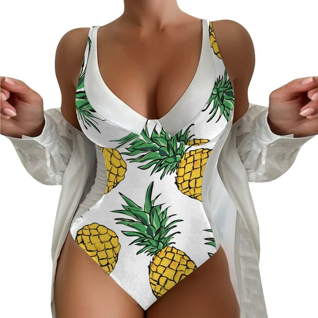 Aayomet Swimsuits for Women One Piece V Neck Tummy Control Bathing Suits,White S
