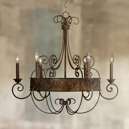 

Franklin Iron Works Geralt Bronze Chandelier 30 Wide Rustic Farmhouse Candle Sleeves 6-Light Fixture for Dining Room House Kitchen Island Entryway